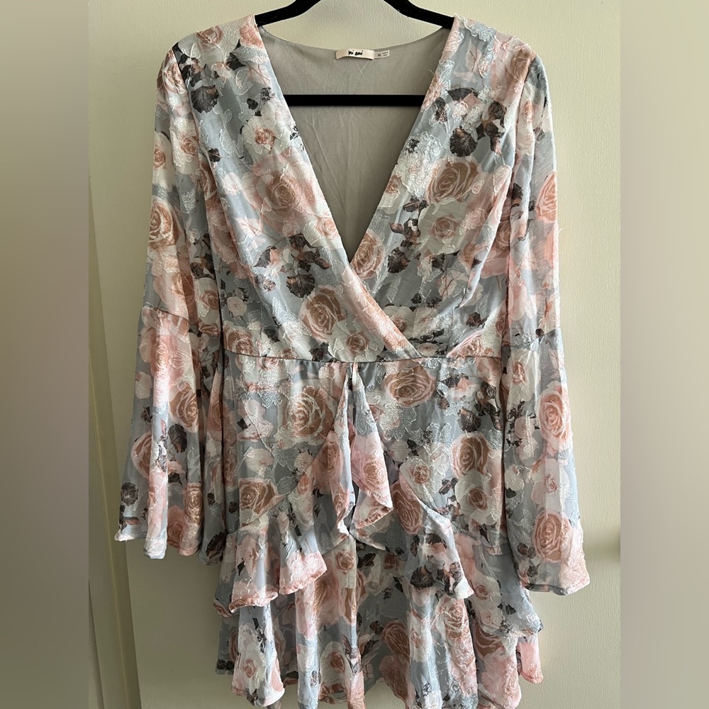 Long sleeve light blue floral dress